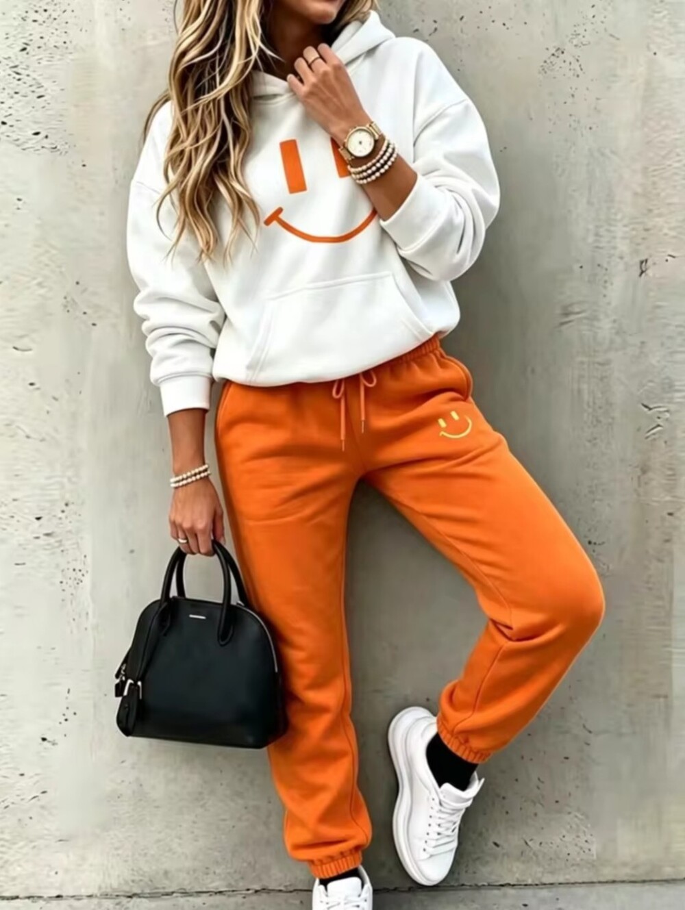 Women's Smile Face Print 2 Piece  Tracksuit Set